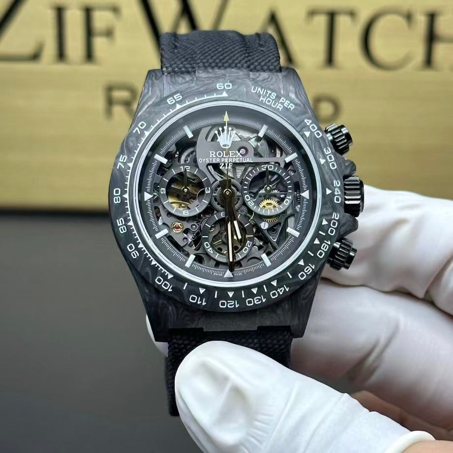 Daytona Black Gold Carbon Fiber Open-Case Design